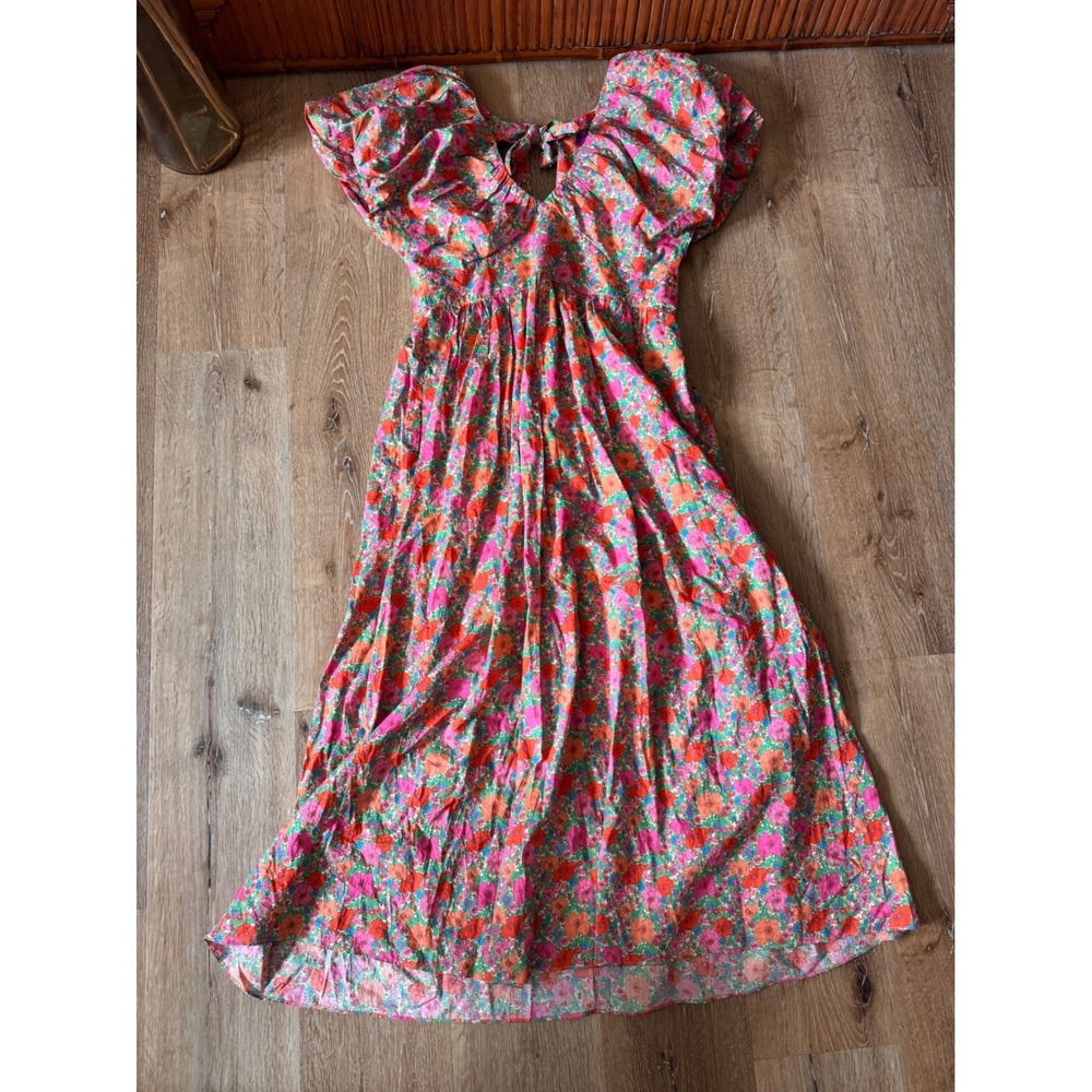 J Crew Liberty Red Meadow Song Floral bow-back puff-sleeve Dress Size 12